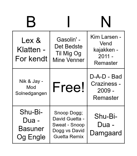 Hør musik med Kenneth Bingo Card