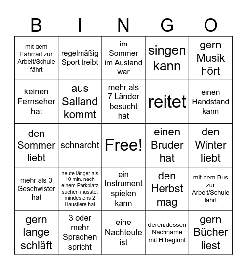 Finde jemanden, der..... Bingo Card