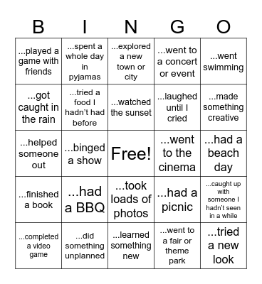 Over the Summer I... Bingo Card