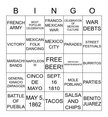 CINCO DE MAYO BINGO Card