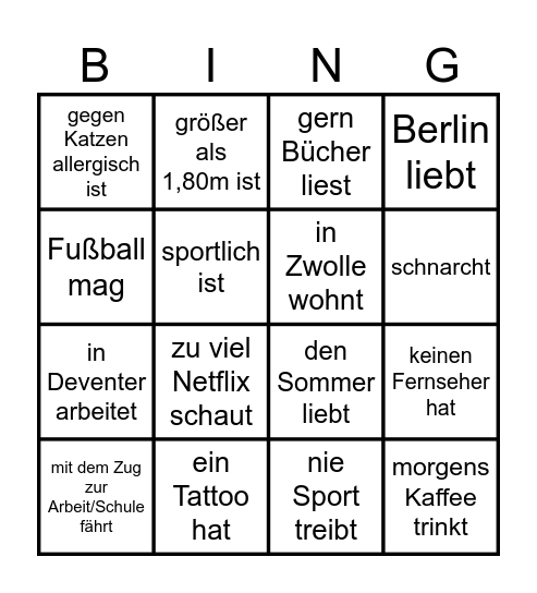 Finde jemanden, der .... Bingo Card