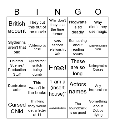 Harry Potter Marathon Bingo Card