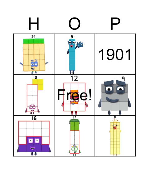 Number blocks Bingo Card