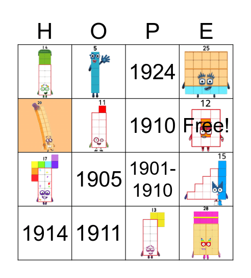 Number blocks Bingo Card