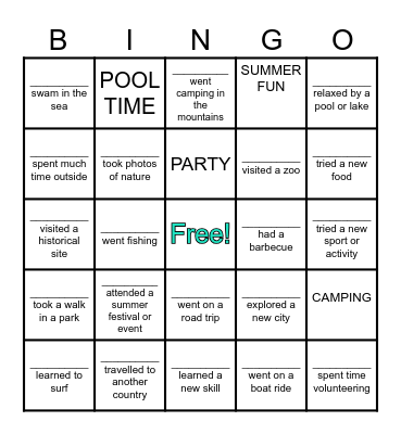 Summer Bingo Card