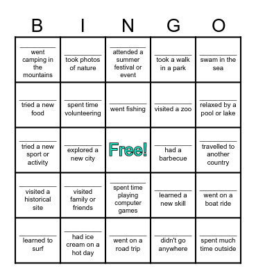 Summer Bingo Card