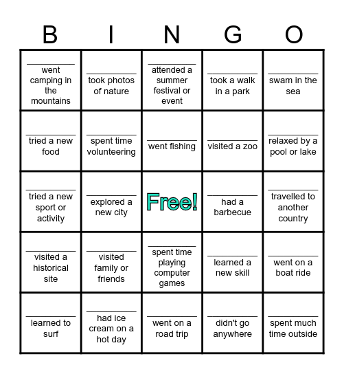 Summer Bingo Card