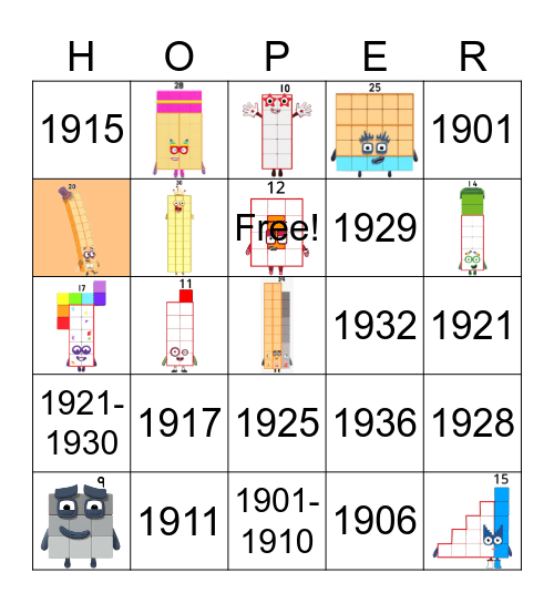 Number blocks Bingo Card