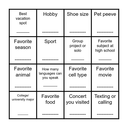 ReBio - meeting your peers Bingo Card