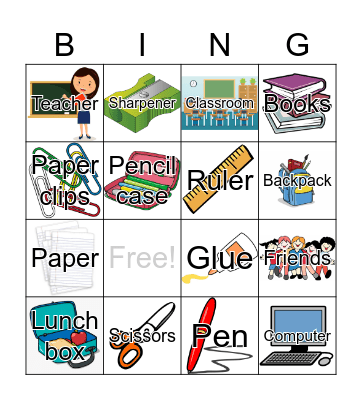 Back to School Bingo Card