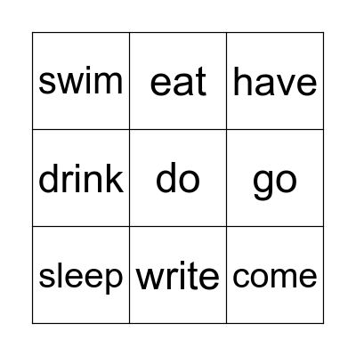 irregular verbs Bingo Card