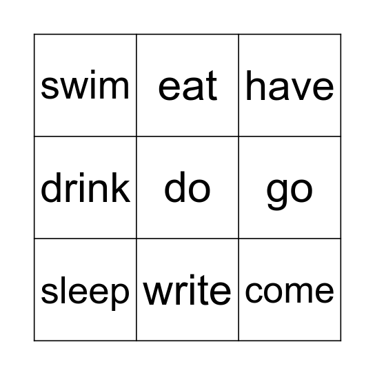 irregular verbs Bingo Card