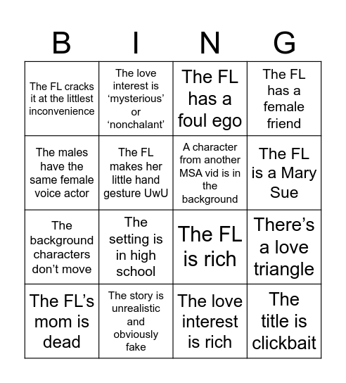 MSA Bingo Card
