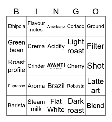 Barista Bingo! Bingo Card
