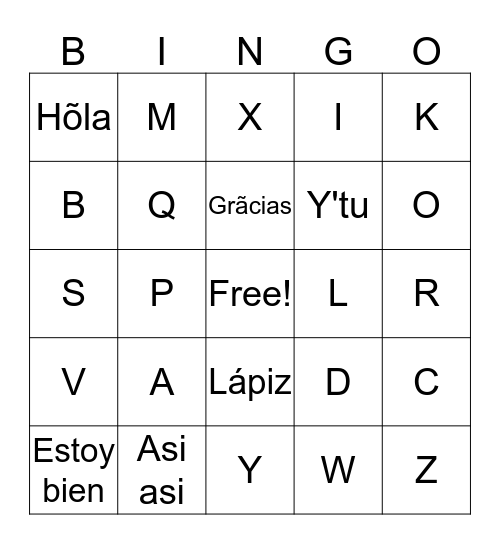 Alfabeto Bingo Card