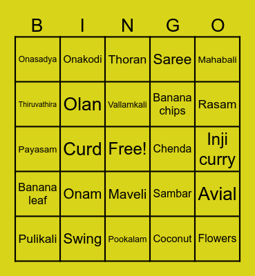 ONAM Bingo Card