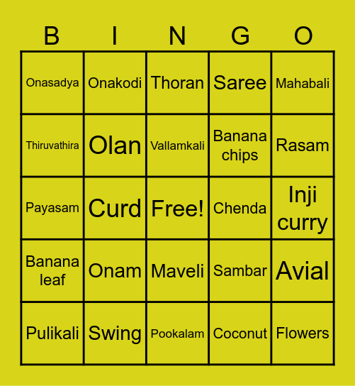 ONAM Bingo Card