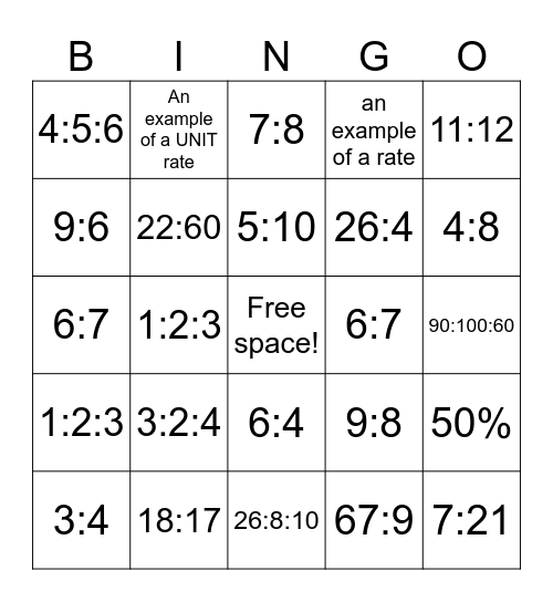 Find the equivalent Ratios Bingo Card