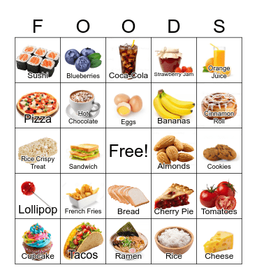 Foods Bingo Card