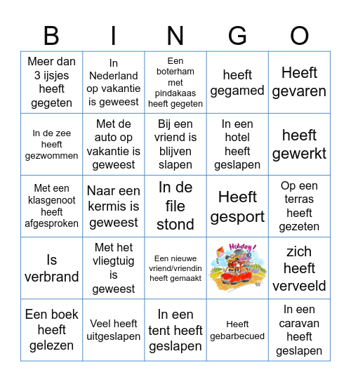 Zoek iemand die in de vakantie Bingo Card