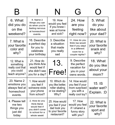 Feelings Bingo! Bingo Card