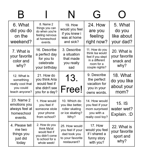 Feelings Bingo! Bingo Card