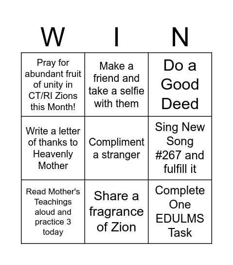 9/1/25 CT United Sisters' Fellowship Bingo Card