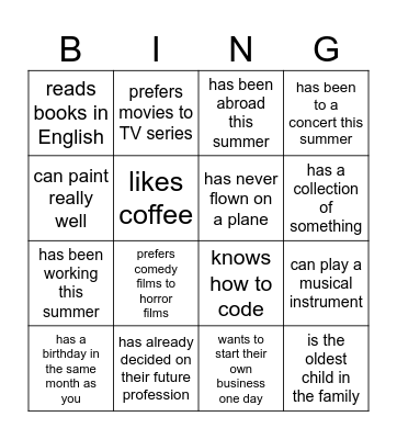 Bingo! Find someone who.... Bingo Card