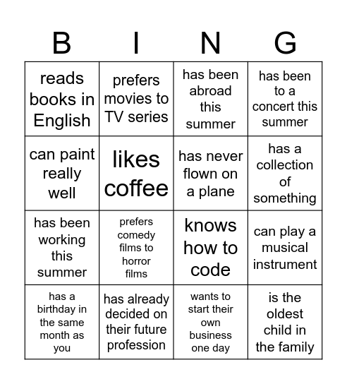 Bingo! Find someone who.... Bingo Card