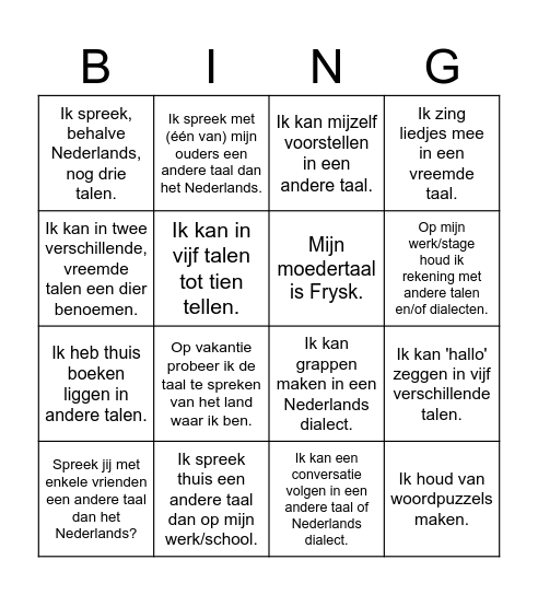 Taalbingo Card
