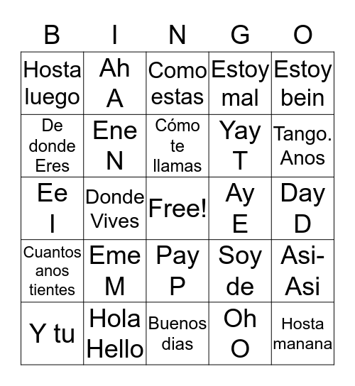 Alfabeto Bingo Card