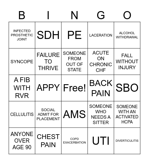 HOLIDAY  ADMITS  BINGO Card