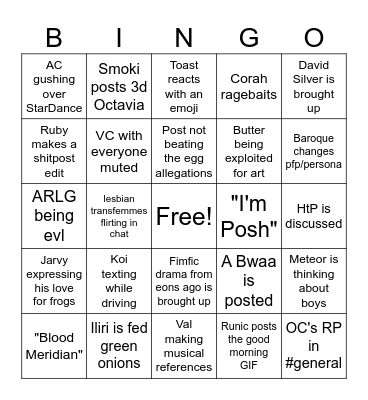 Wally Garden Bingo Card