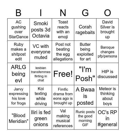 Wally Garden Bingo Card