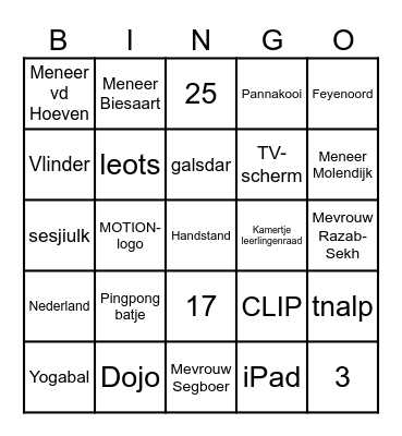 Introductie MOTION Bingo Card