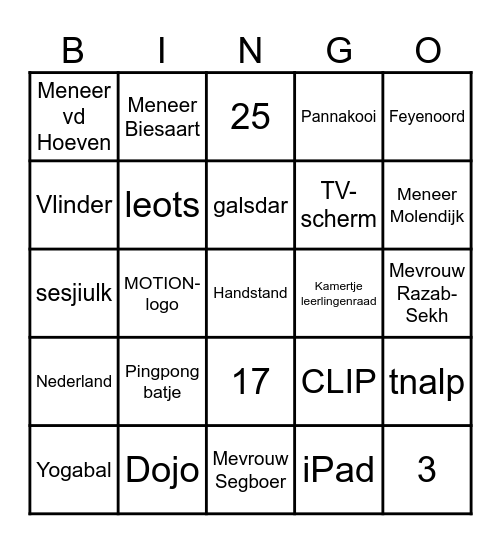 Introductie MOTION Bingo Card