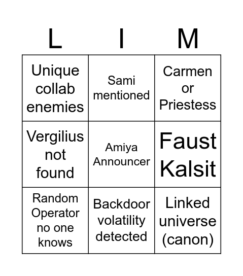 Limbus x arknights collab bingo Card