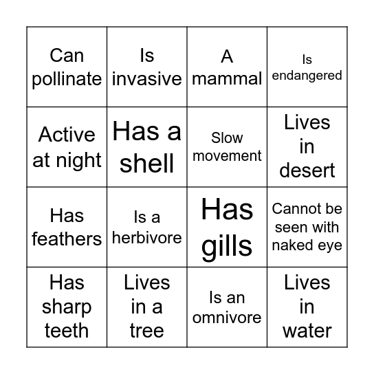 Biodiversity bingo Card