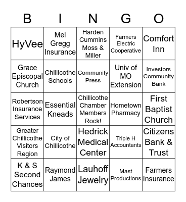 Chamber Bingo Card