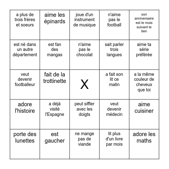 TROUVE QUELQU'UN QUI Bingo Card