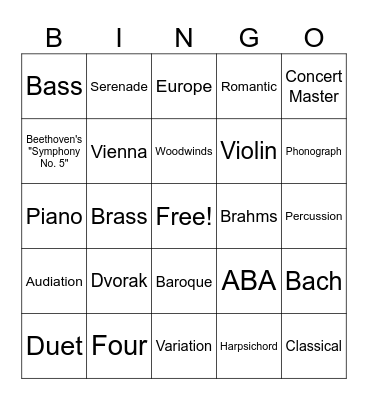 Musical Bingo! Bingo Card