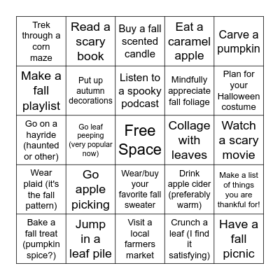 Fall Activities BINGO Card