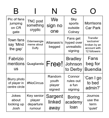 NODGE DEADLINE DAY Bingo Card