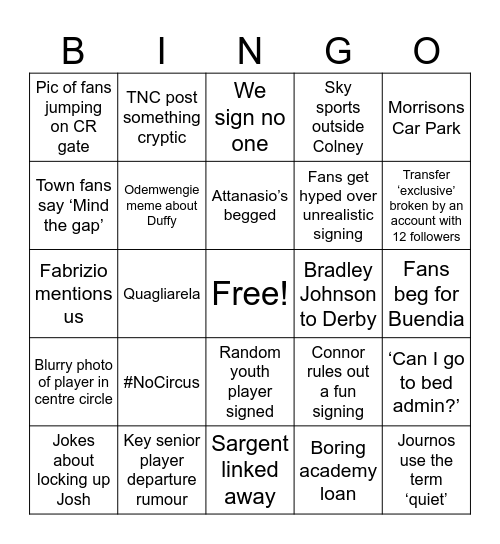 NODGE DEADLINE DAY Bingo Card