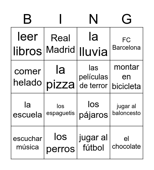 ¿Te gusta(n)...? Bingo Card