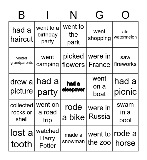 Cross a square if you... Bingo Card