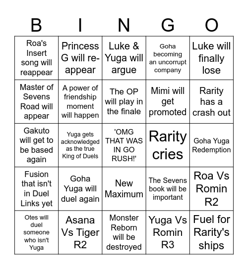 YGO 7s Finale Bingo Card