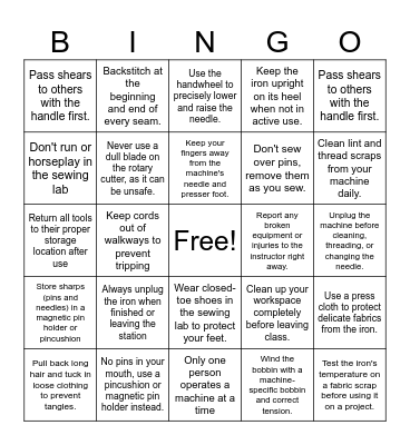 Sewing is FUN Bingo Card