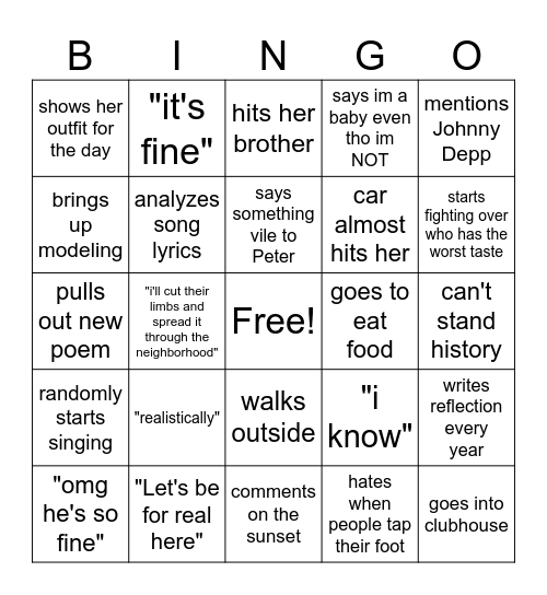 Michelle Bingo Card