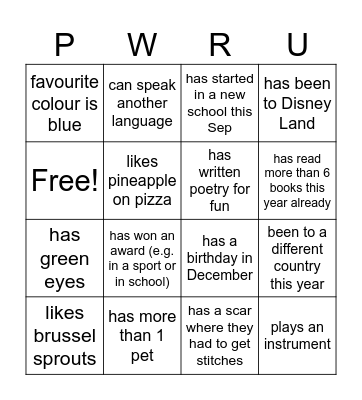 Power Up Group Bingo Card